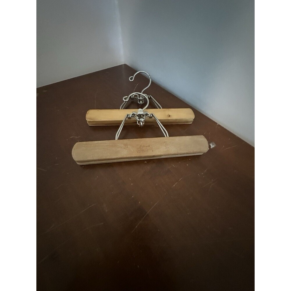 VTG Lot 2 Setwell Wooden Locking Hangers 10.25”  Trouser Pants Hanger w/ Hook